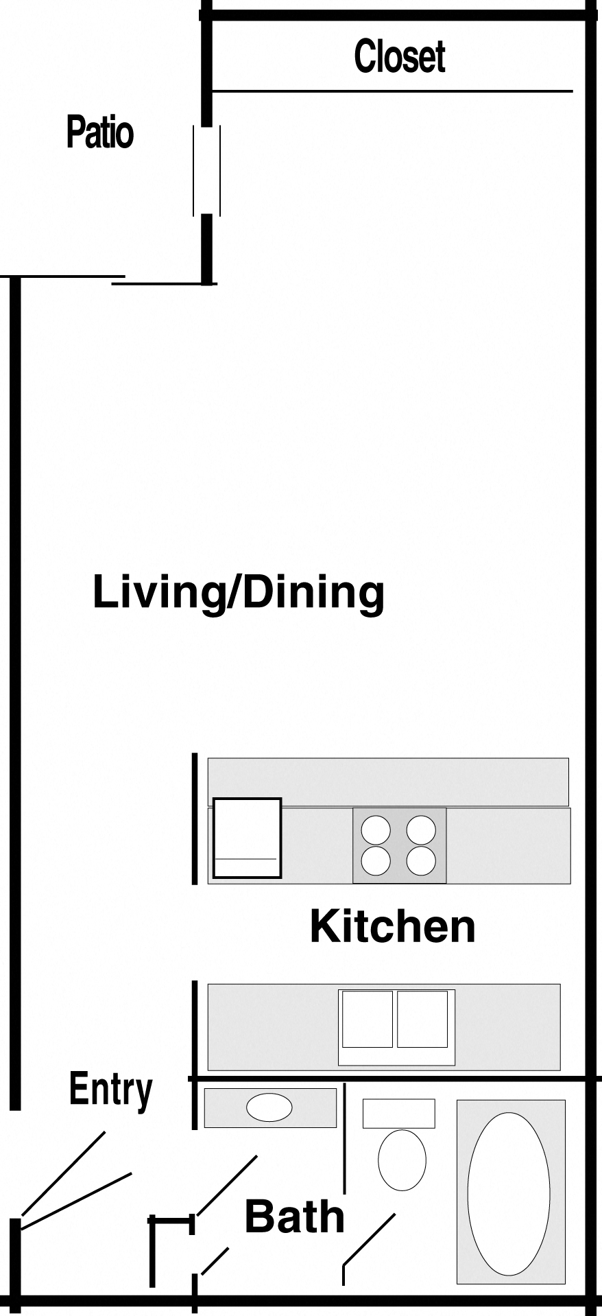 Floor plan for studio, 1 bath, 418 sqft